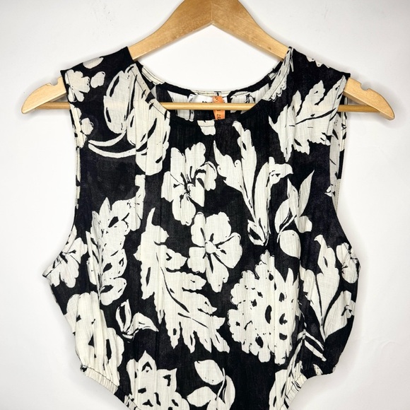 Mango Willow Floral Print Side Cutout High Neck Maxi Dress Black and White Sz - Picture 3 of 4